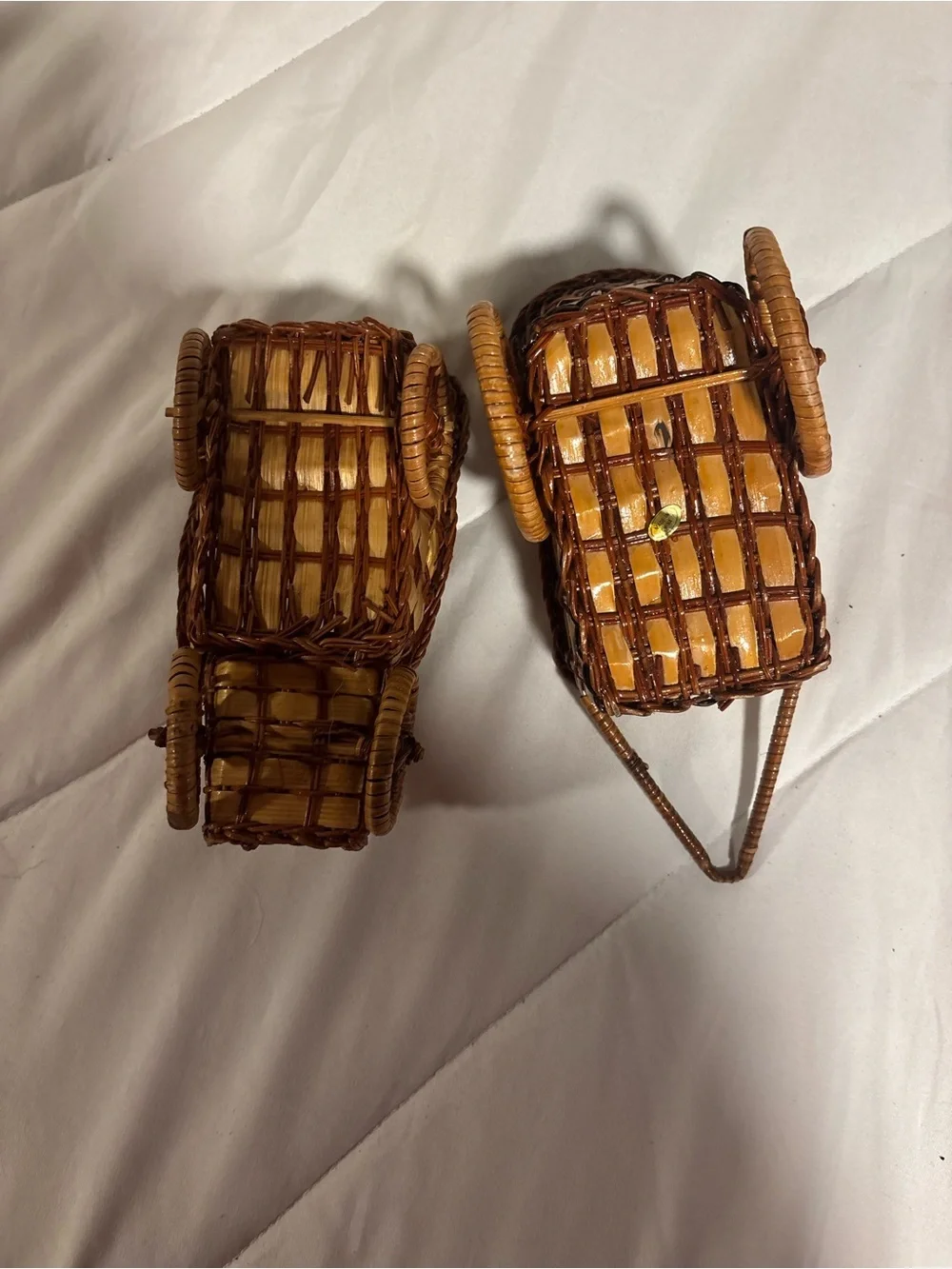 Vintage Wicker Miniature Carriage or Wheelbarrow, Boho Plant Stand Basket